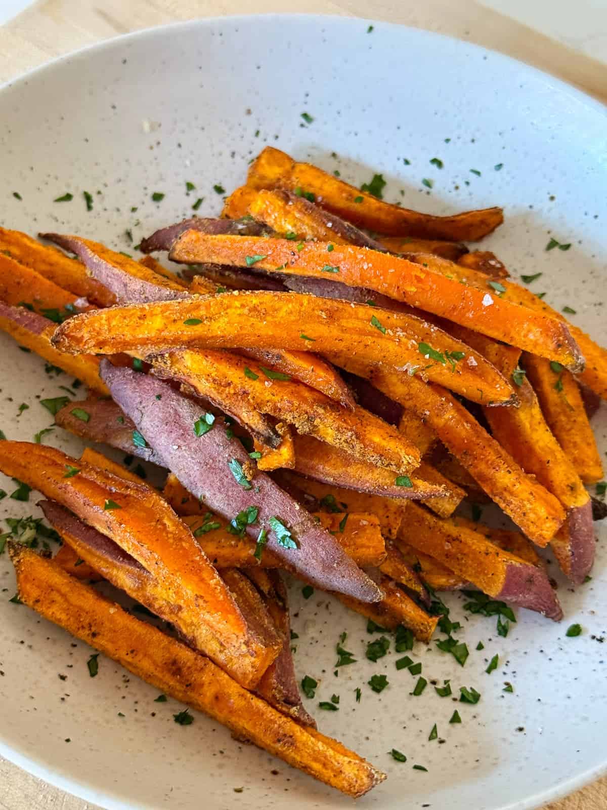 homemade sweet potato fries in a bowl